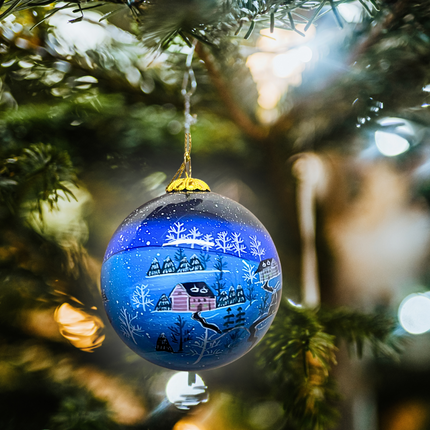 Hand Painted Glass Bauble - Night time winter village