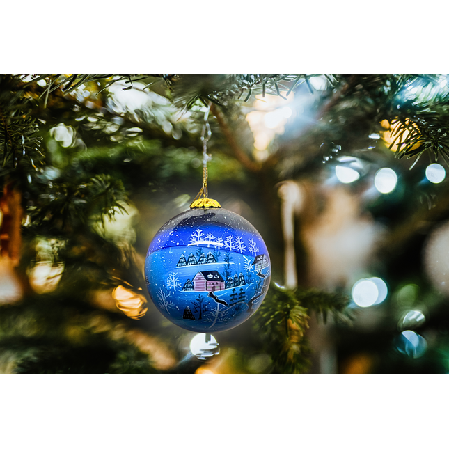 Hand Painted Glass Bauble - Night time winter village