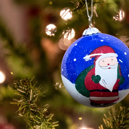 Hand painted Glass Bauble - Santa with sack