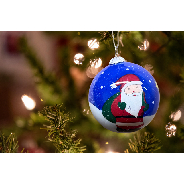 Hand painted Glass Bauble - Santa with sack