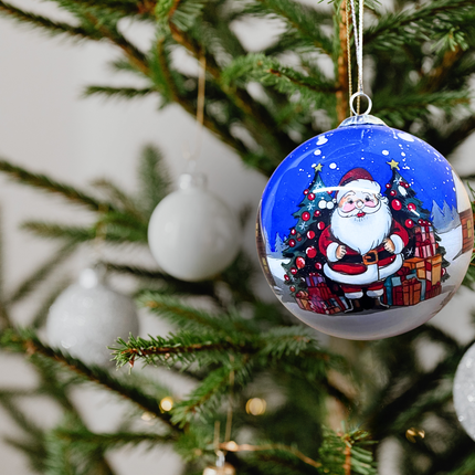 Hand Painted Glass Bauble - Santa with presents on Chiristmas Eve