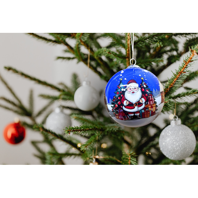 Hand Painted Glass Bauble - Santa with presents on Chiristmas Eve