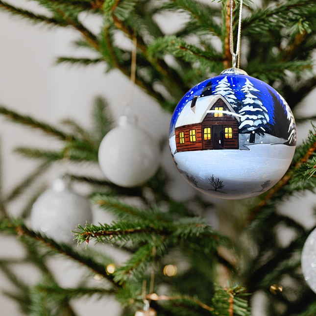 Hand Painted Glass Bauble - Santa with presents on Chiristmas Eve