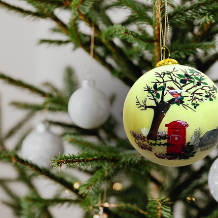 Hand Painted Glass Bauble - Snowy Winter English Postbox