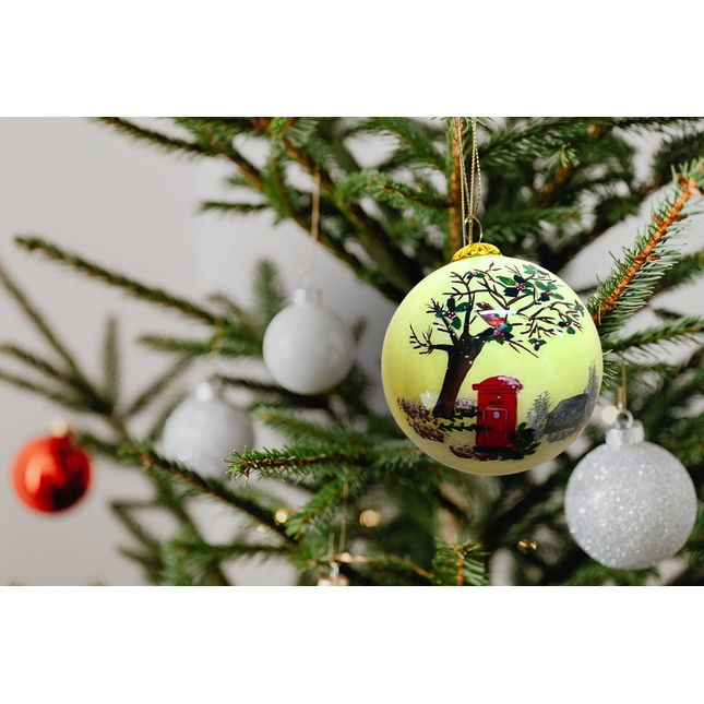 Hand Painted Glass Bauble - Snowy Winter English Postbox