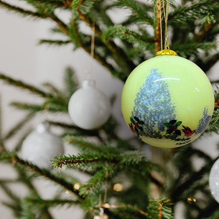 Hand Painted Glass Bauble - Snowy Winter English Postbox
