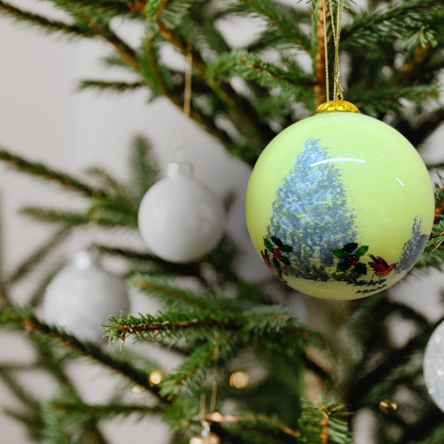 Hand Painted Glass Bauble - Snowy Winter English Postbox