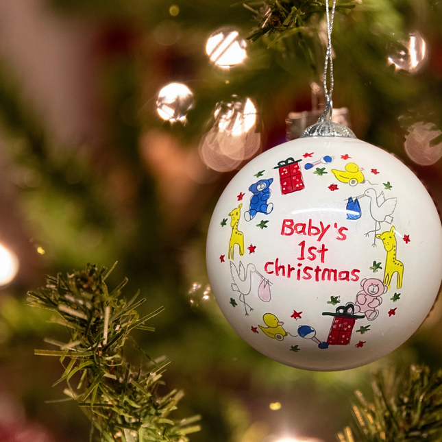 Hand Painted Glass Bauble - Baby's 1st Christmas - Nursery design
