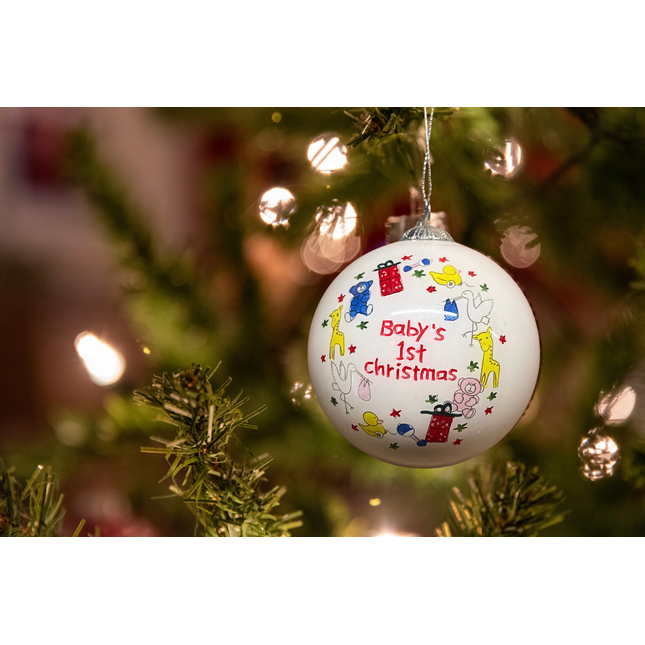 Hand Painted Glass Bauble - Baby's 1st Christmas - Nursery design