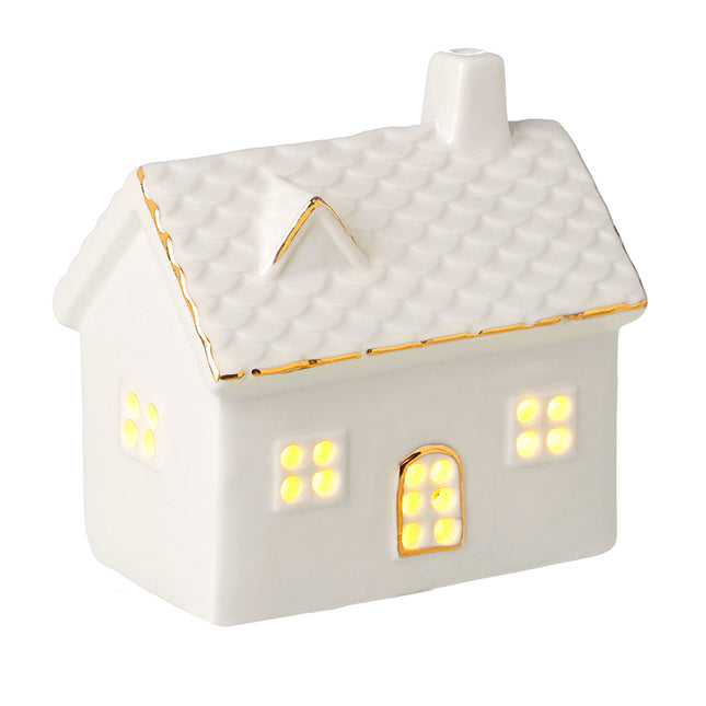 White Porcelain Gold Edge Light-Up House