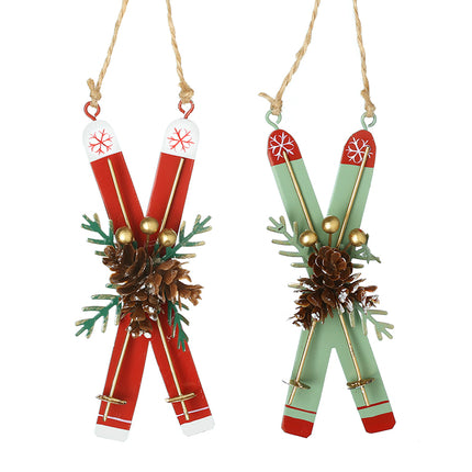 Heaven Sends Red and Green Metal Skis Decoration (Assorted)