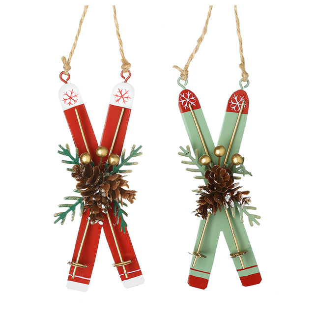 Heaven Sends Red and Green Metal Skis Decoration (Assorted)