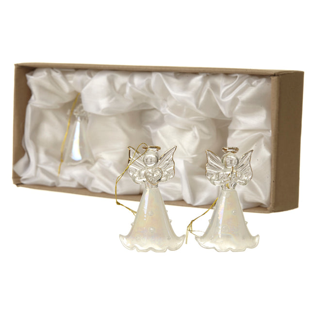 PEARLESCENT GLASS ANGELS WITH LONG SKIRTS SET image 0