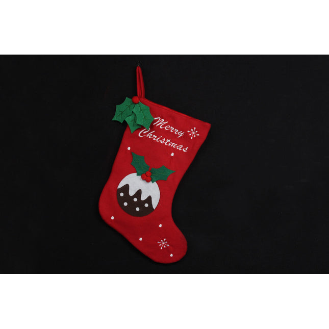 Felt Red Stocking with Christmas Pudding image 0
