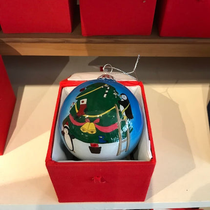 Hand Painted Glass Bauble - Kissing Penguins image 1