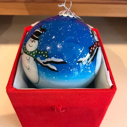Hand Painted Glass Bauble - Snowman with Red &amp; Green Spotty scarf image 0
