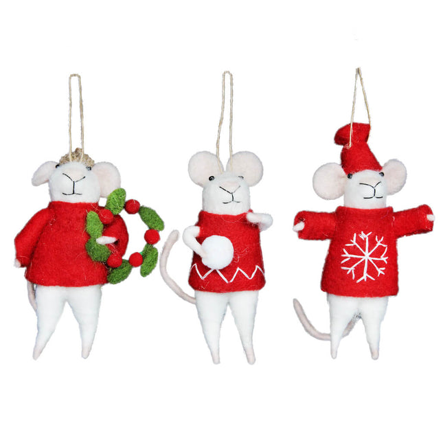 Wool Mice Decorations in Red/White image 0