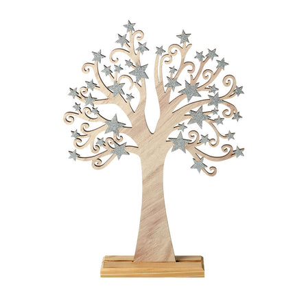 WOODEN TREE WITH SILVER STARS image 0