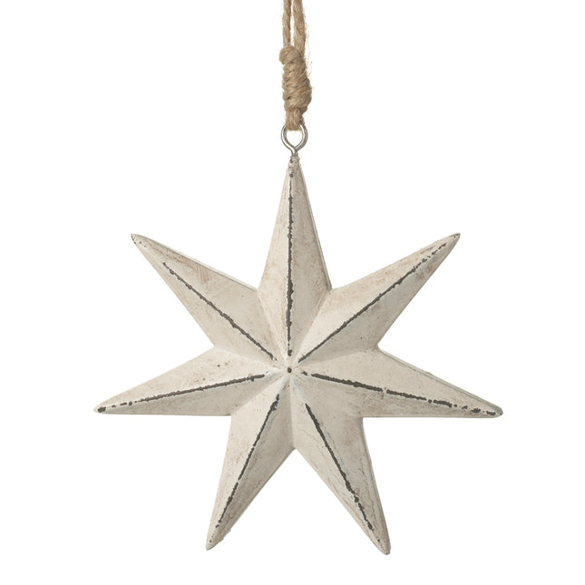 CREAM WOODEN STAR WITH TWINE HANGER image 0