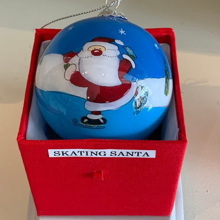 Hand Painted Glass Bauble - Skating Santa image 0
