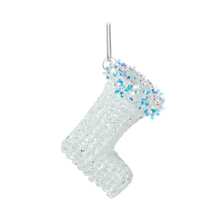 GLASS XMAS STOCKING WITH GLITTER EDGE image 0