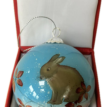 Hand Painted Glass Bauble - Bunny &amp; Squirrel Friends image 0
