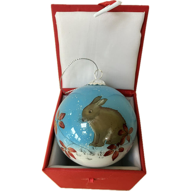 Hand Painted Glass Bauble - Bunny &amp; Squirrel Friends image 0