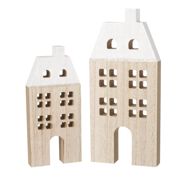 SET OF 2 WOODEN HOUSES WITH WHITE ROOF image 0