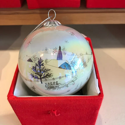 Hand Painted Glass Bauble - Pearlescent Village Scene image 0