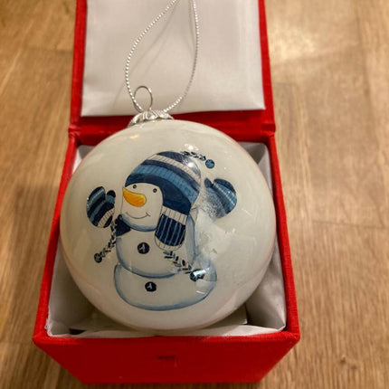 Hand Painted Glass Bauble - Snowman in winter woolies image 0