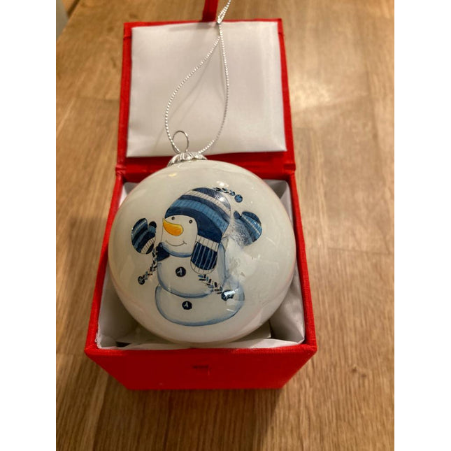 Hand Painted Glass Bauble - Snowman in winter woolies image 0