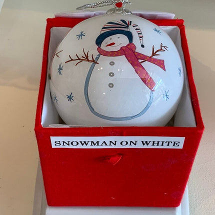 Hand Painted Glass Bauble - Snowman on White image 0