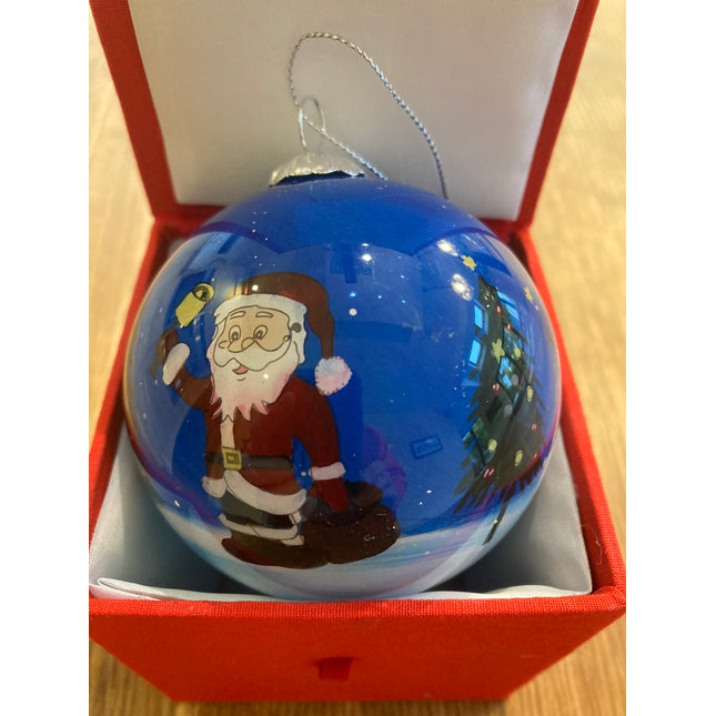 Hand painted Glass Bauble -Snowmen with Santa/Bell image 0