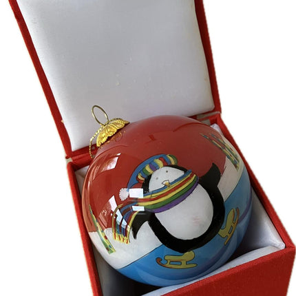 Hand Painted Glass Bauble - Skating Penguin! image 0