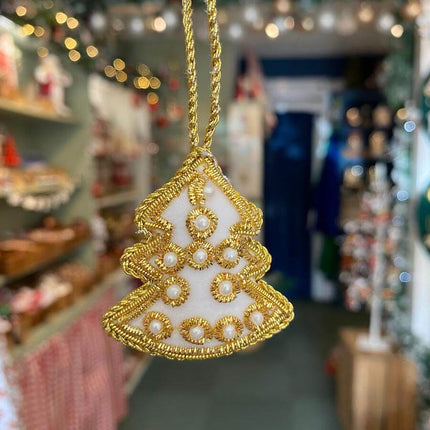 Embroidered Mini White &amp; Gold Decorations image 0