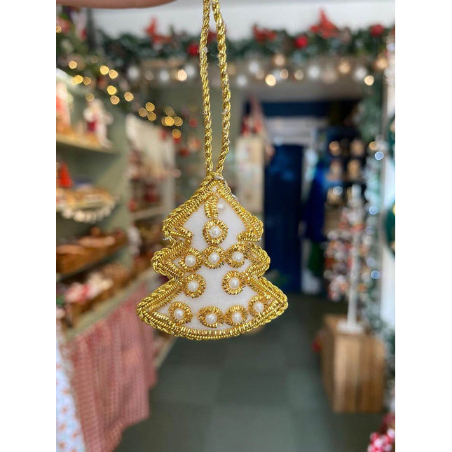 Embroidered Mini White &amp; Gold Decorations image 0