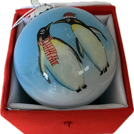 Hand Painted Glass Bauble - Penguin Couple! image 0