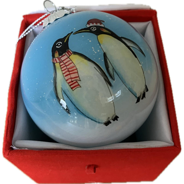 Hand Painted Glass Bauble - Penguin Couple! image 0