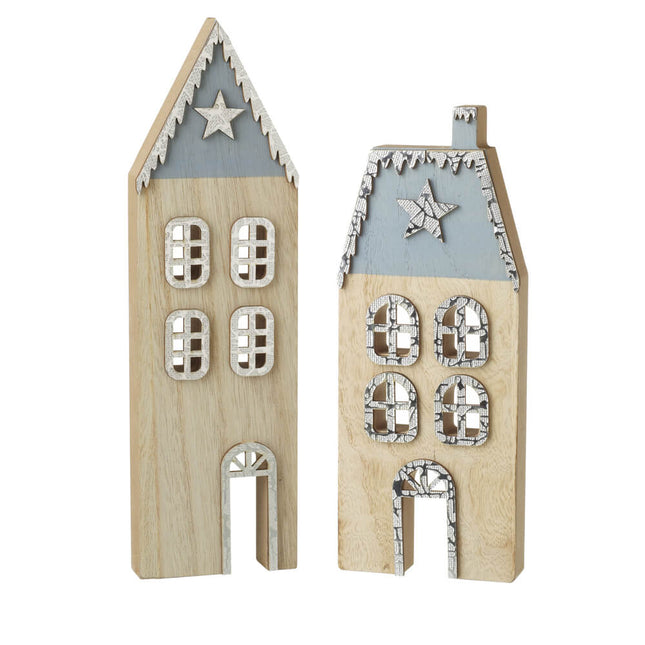 BLUE WOODEN HOUSES (MEDIUM) ASSORTED DESIGNS image 0