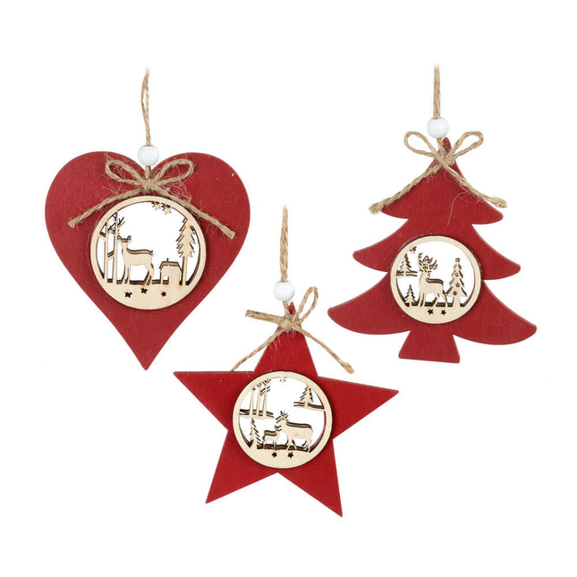 WOODEN CUT OUT SET STAR HEART TREE SET image 0