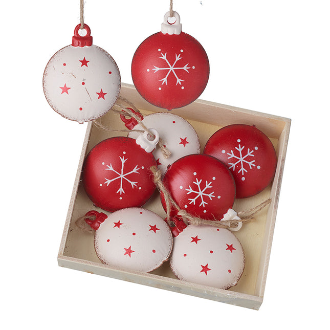 RED WHITE METAL BAUBLE SET image 0