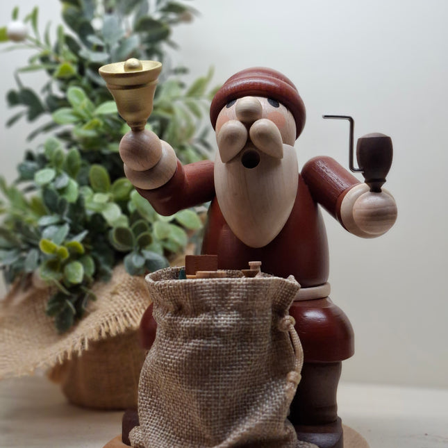 Erzgebirge Handmade Incense Smoker, Santa Claus with Gift Bag